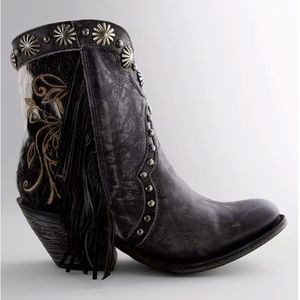 Corral Fringe Studded Leather Western Ankle Boot